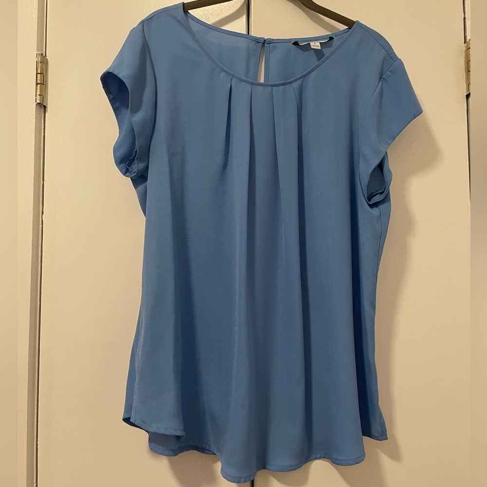 Blue pleat front blouse